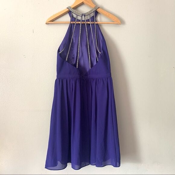 Minuet Halter Sheer Rhinestone Mini Dress - Picture 3 of 7